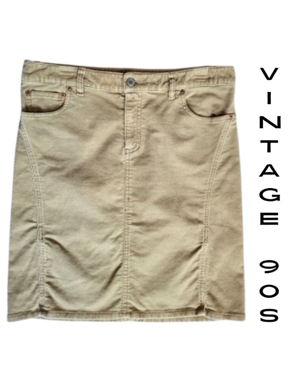 AMERICAN EAGLE Vintage 1990s Knee Length Tan Corduroy Skirt - Women's 6 Regular
